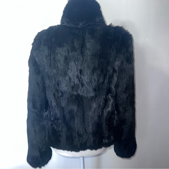 Rabbit Fur Zip Up Mob Wife Fur Coat With Tail Tassels Black M - Picture 13 of 15